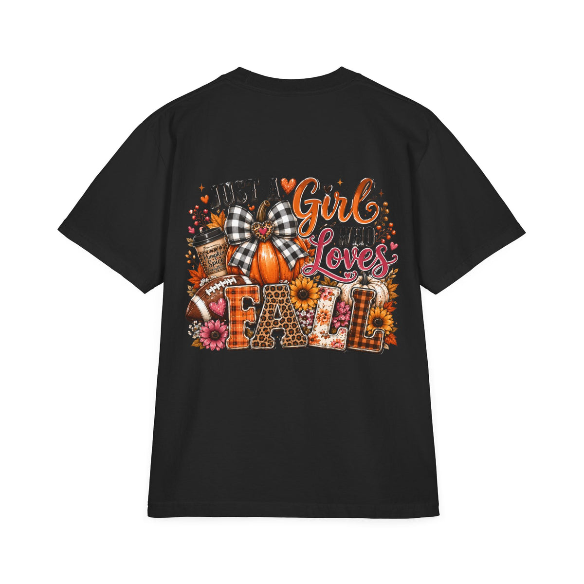 Fall Graphic T‑Shirt — "Just a Girl Who Loves Fall" Pumpkin Plaid Tee