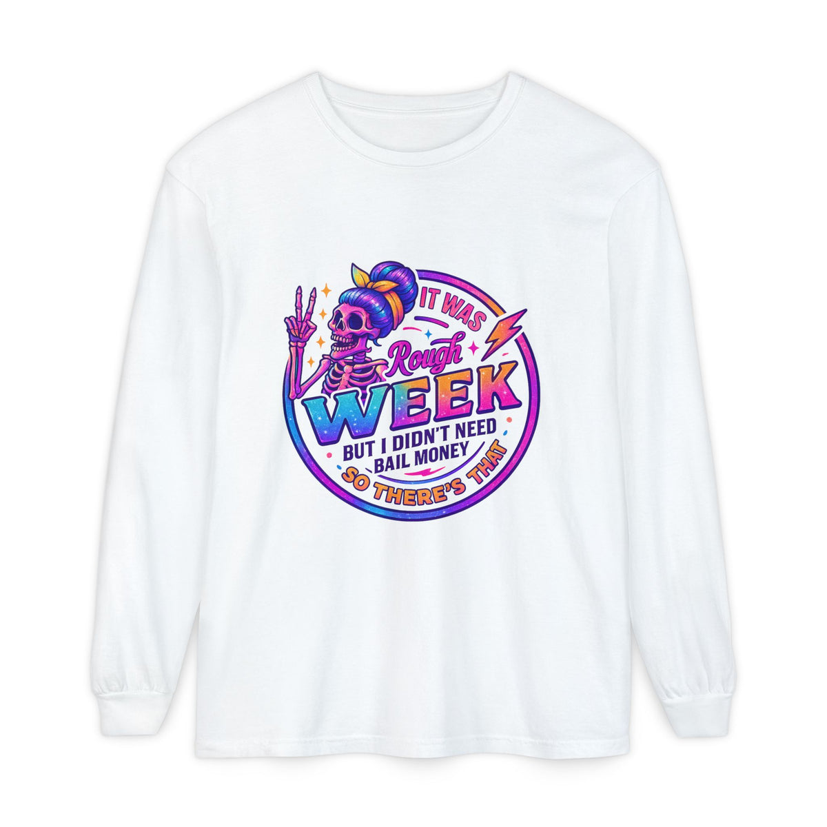 Long Sleeve T-Shirt — “It Was a Rough Week” Retro Skull Graphic