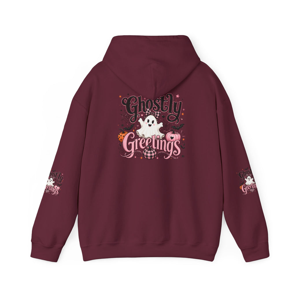 Ghostly Greetings Hoodie — Cute Retro Halloween Ghost Pullover