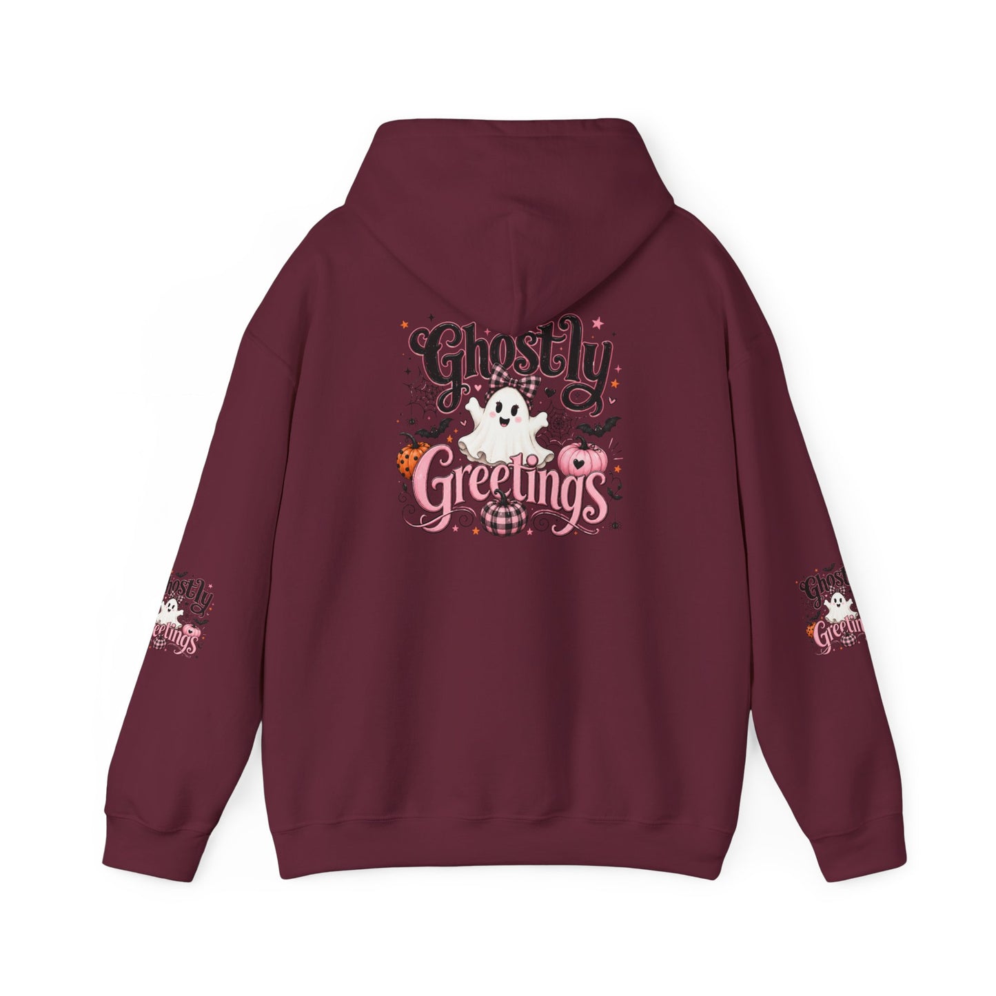 Ghostly Greetings Hoodie — Cute Retro Halloween Ghost Pullover