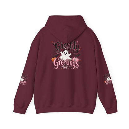 Ghostly Greetings Hoodie — Cute Retro Halloween Ghost Pullover