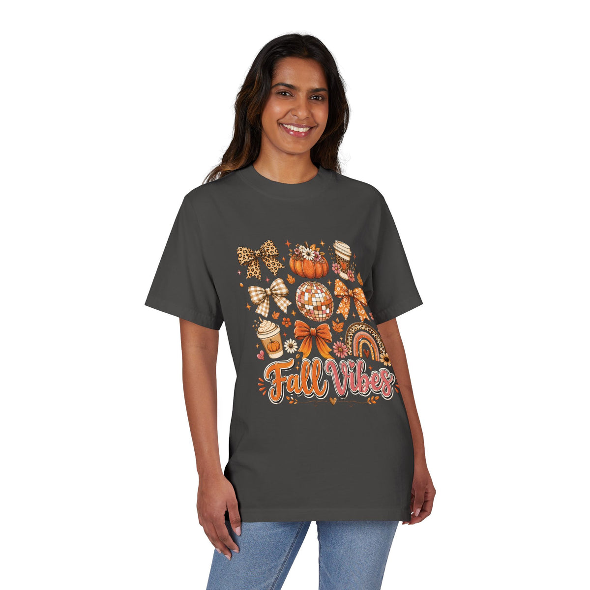 Fall Vibes Graphic T-Shirt — Autumn Pumpkin, Coffee & Cozy Icons Tee