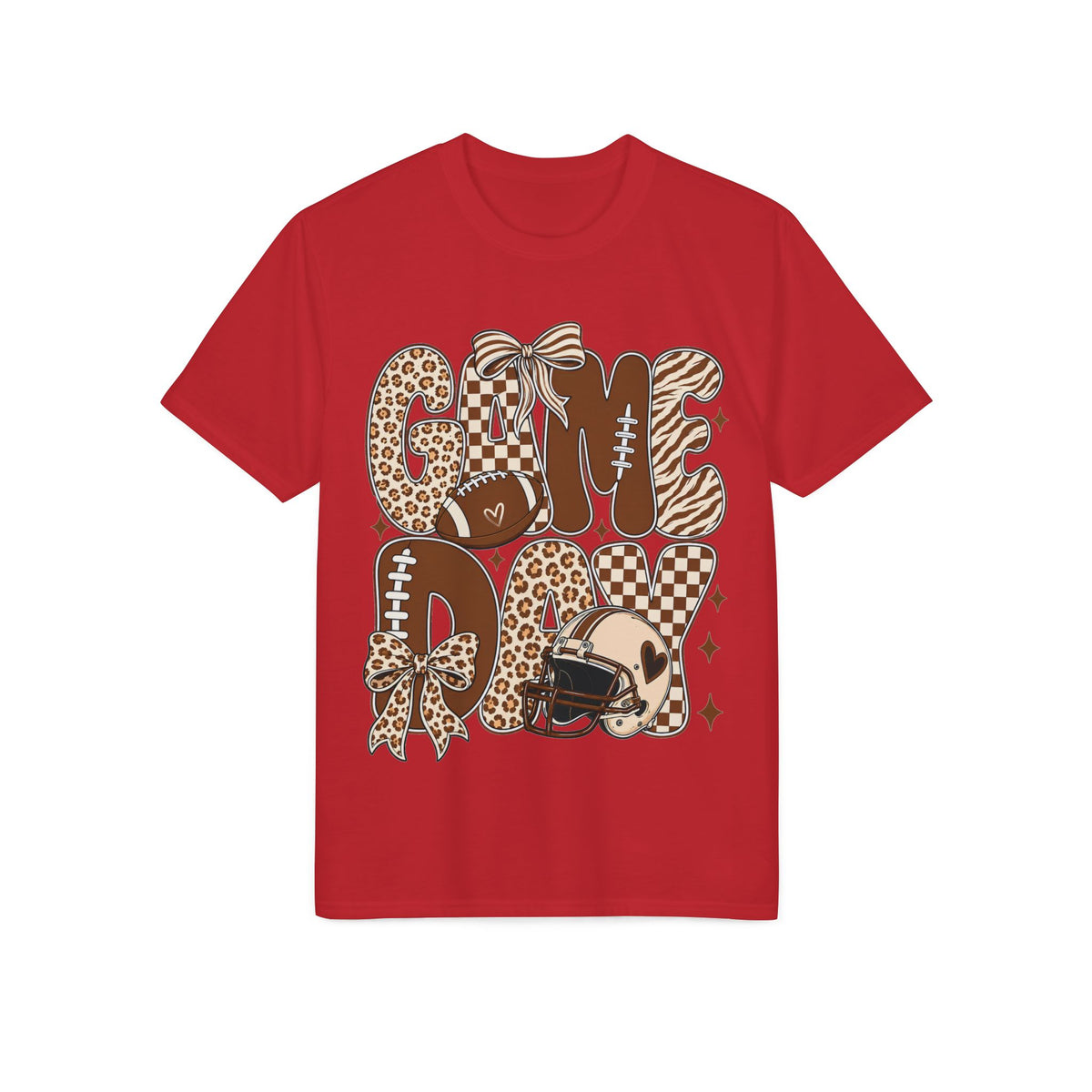Game Day Mom Football T-Shirt — Leopard & Checkerboard Sport Design