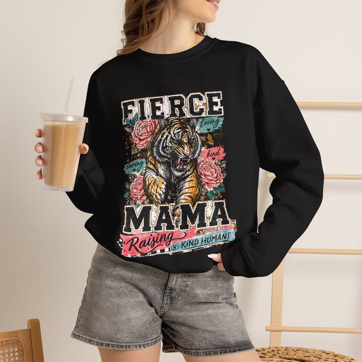 Fierce Mama Sweatshirt — 'Fierce Mama: Raising Kind Humans' Graphic Crewneck