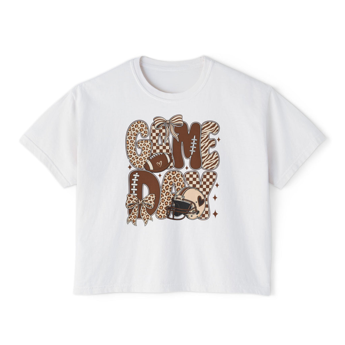 Game Day Tee — Leopard Print "Game Day" Football Graphic Women's Boxy Tee