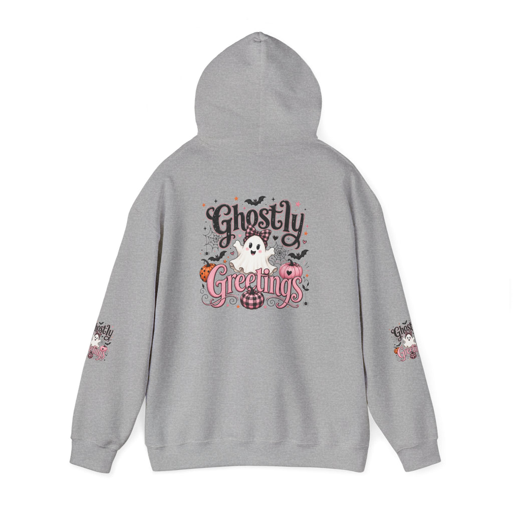 Ghostly Greetings Hoodie — Cute Retro Halloween Ghost Pullover
