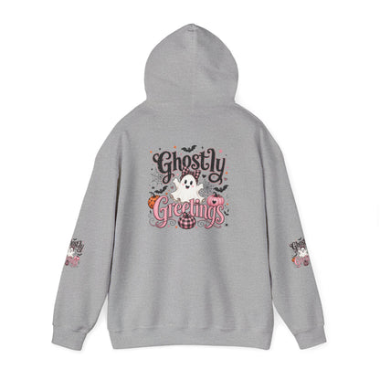 Ghostly Greetings Hoodie — Cute Retro Halloween Ghost Pullover