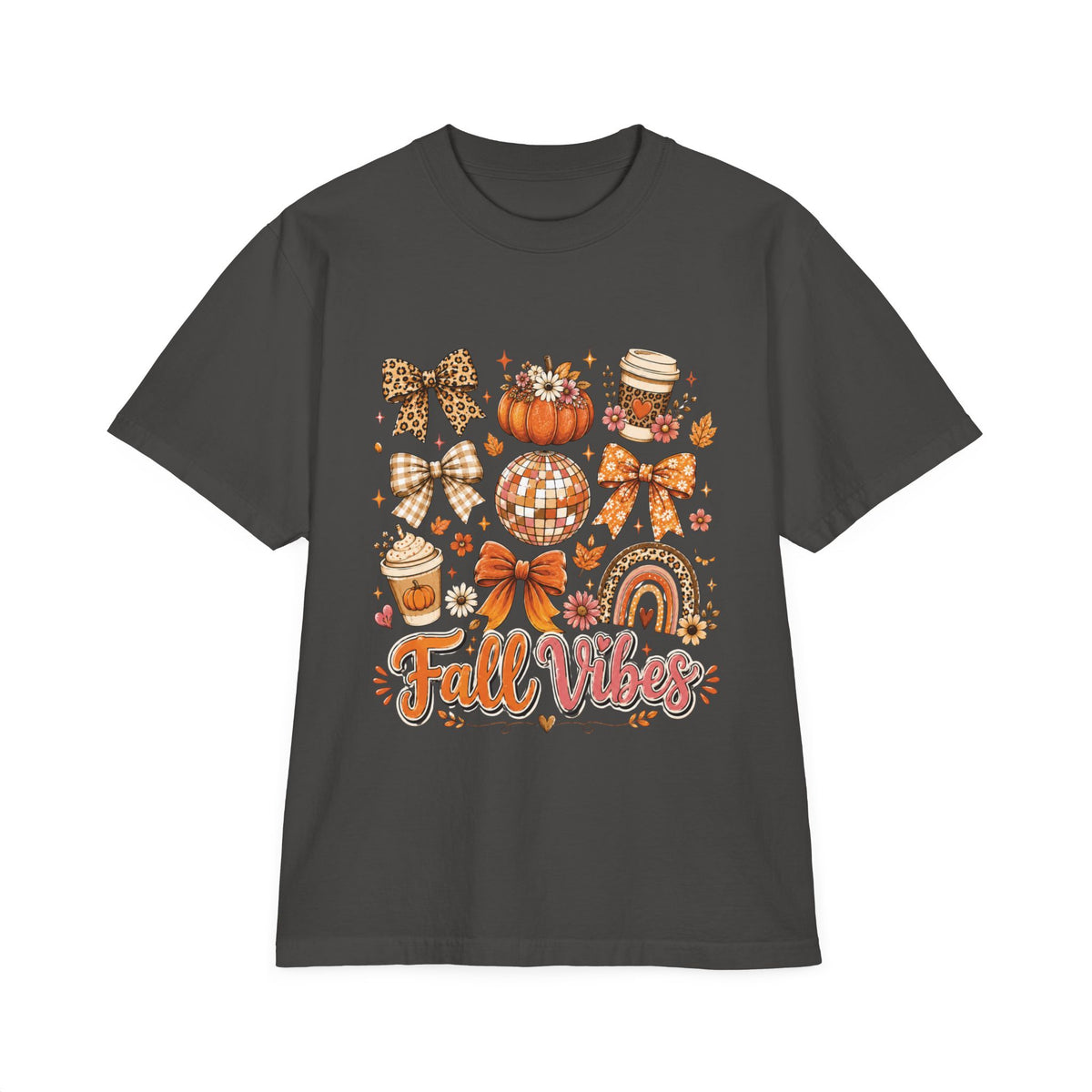 Fall Vibes Graphic T-Shirt — Autumn Pumpkin, Coffee & Cozy Icons Tee
