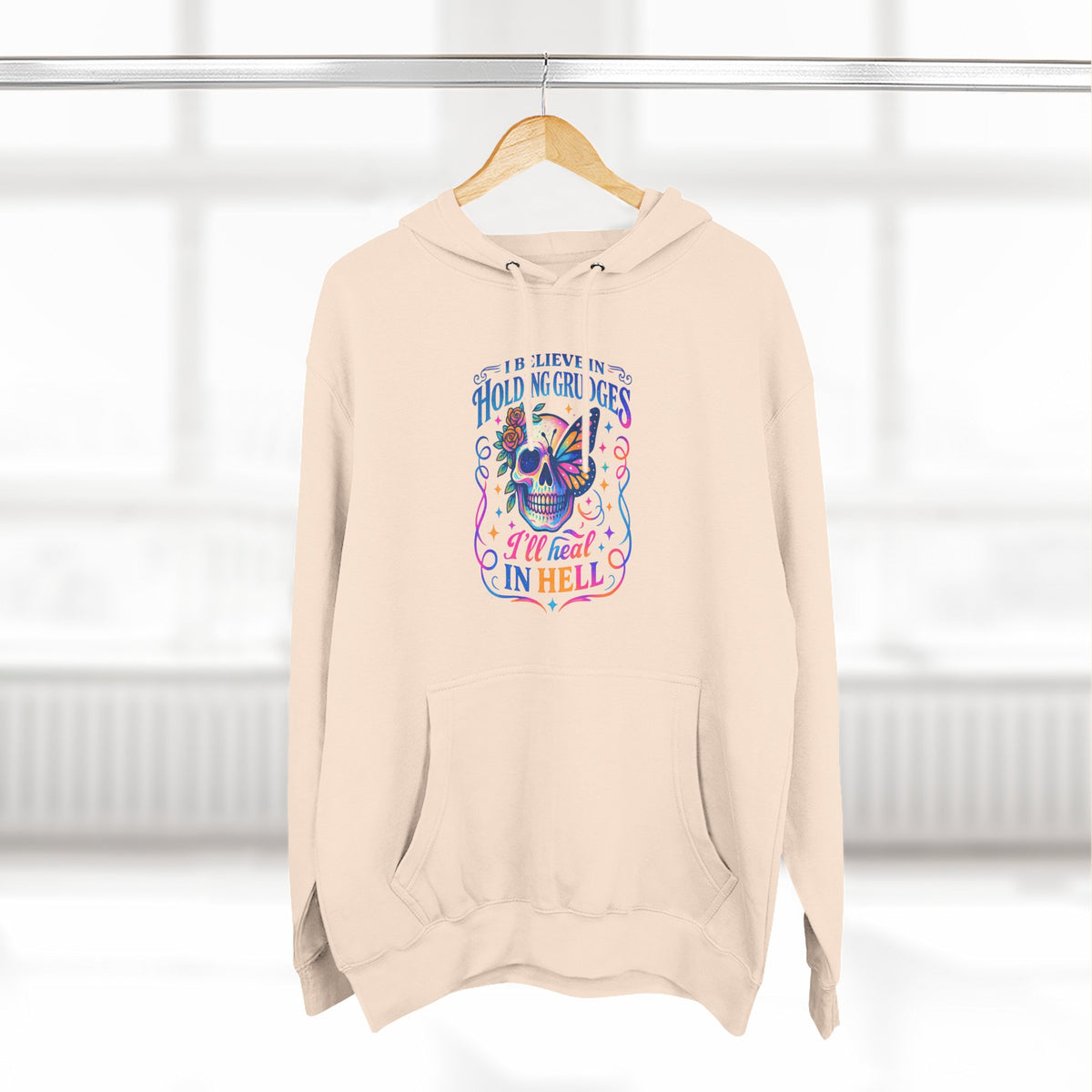 Skull & Butterfly Hoodie — "I Believe in Holding Grudges, I’ll Meet You in Hell" Graphic Hoodie