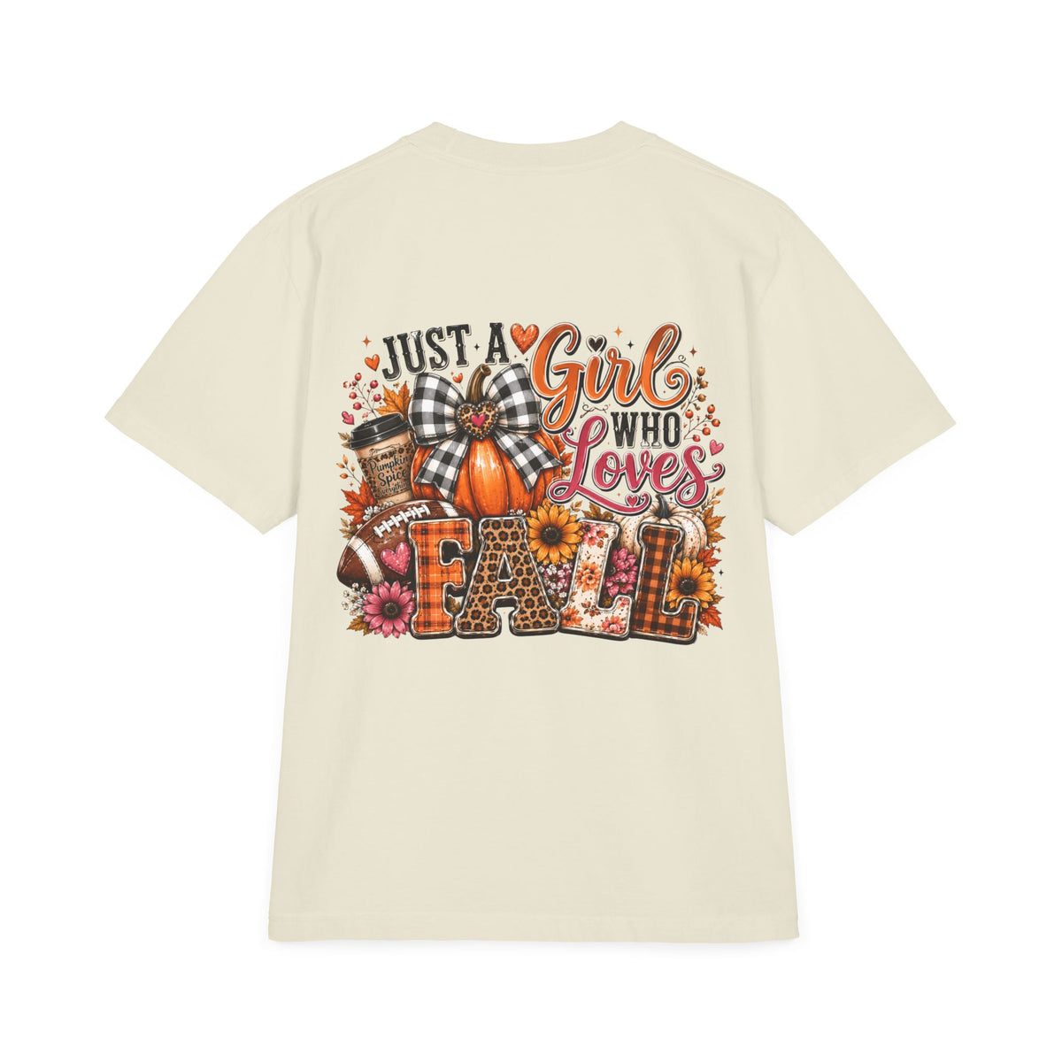 Fall Graphic T‑Shirt — "Just a Girl Who Loves Fall" Pumpkin Plaid Tee