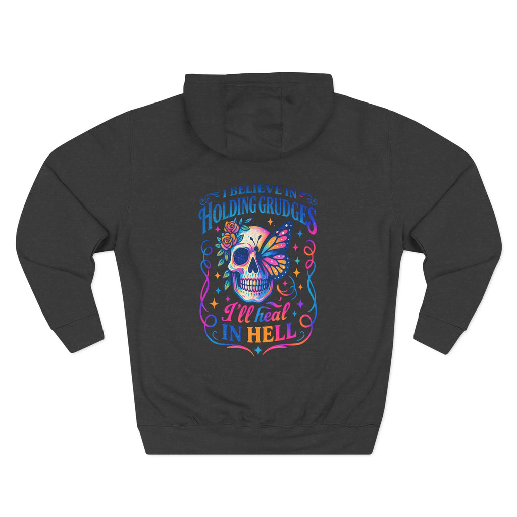 Skull & Butterfly Hoodie — "I Believe in Holding Grudges, I’ll Meet You in Hell" Graphic Hoodie