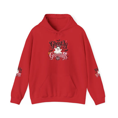 Ghostly Greetings Hoodie — Cute Retro Halloween Ghost Pullover