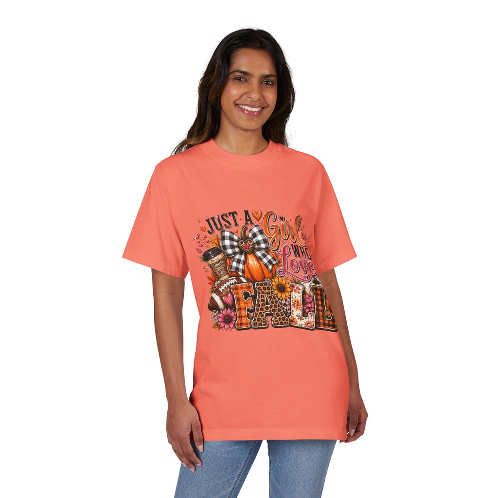 Fall Graphic T‑Shirt — "Just a Girl Who Loves Fall" Pumpkin Plaid Tee