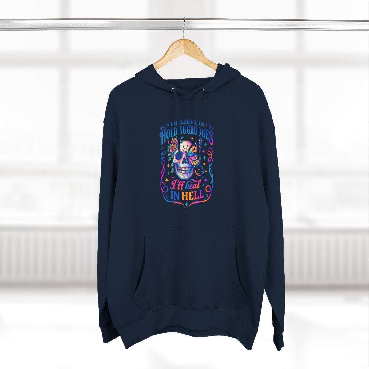 Skull & Butterfly Hoodie — "I Believe in Holding Grudges, I’ll Meet You in Hell" Graphic Hoodie