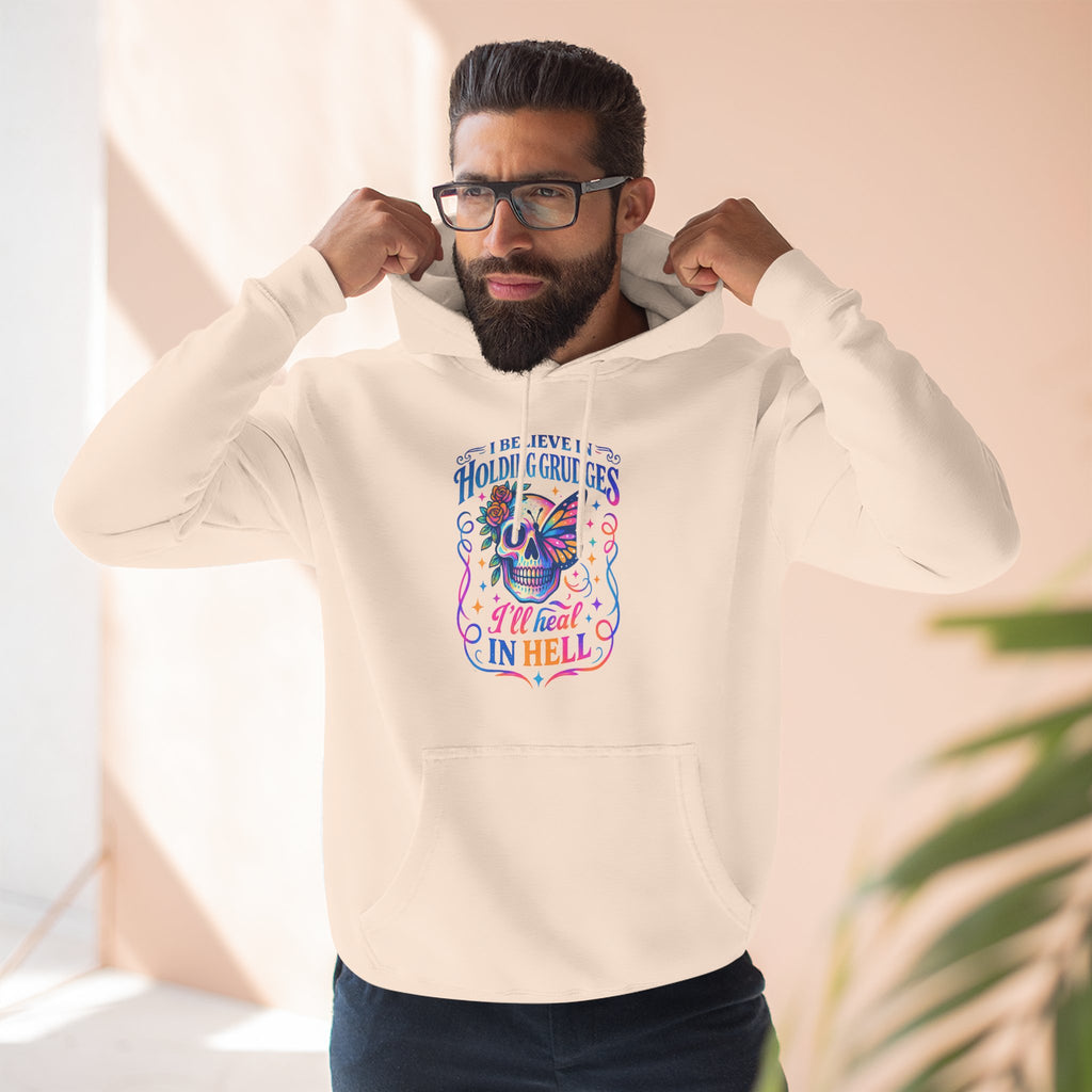 Skull & Butterfly Hoodie — "I Believe in Holding Grudges, I’ll Meet You in Hell" Graphic Hoodie