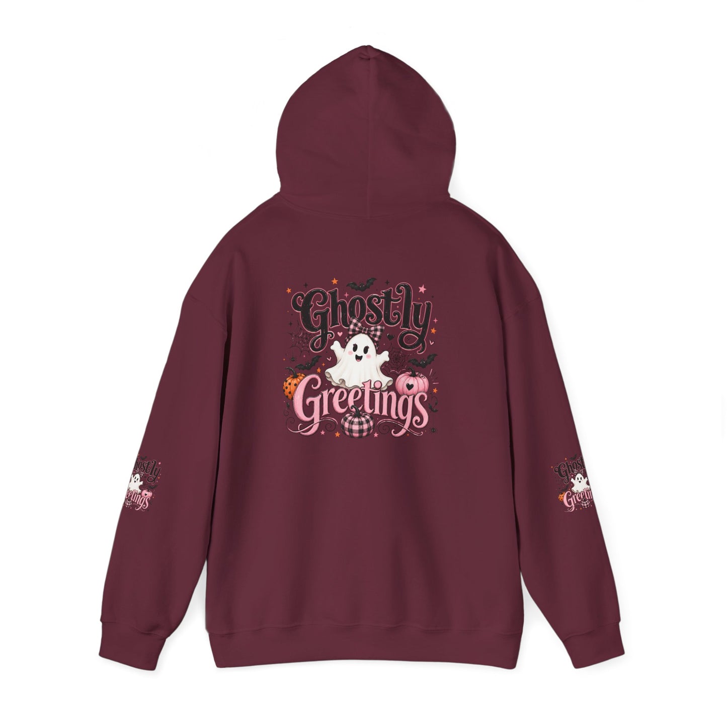Ghostly Greetings Hoodie — Cute Retro Halloween Ghost Pullover
