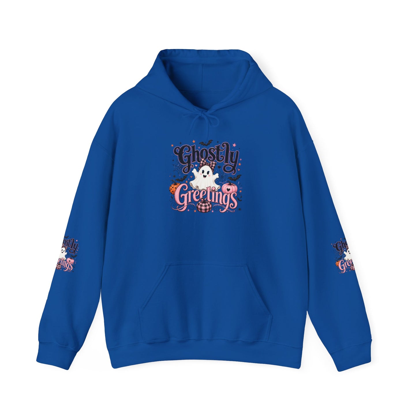 Ghostly Greetings Hoodie — Cute Retro Halloween Ghost Pullover