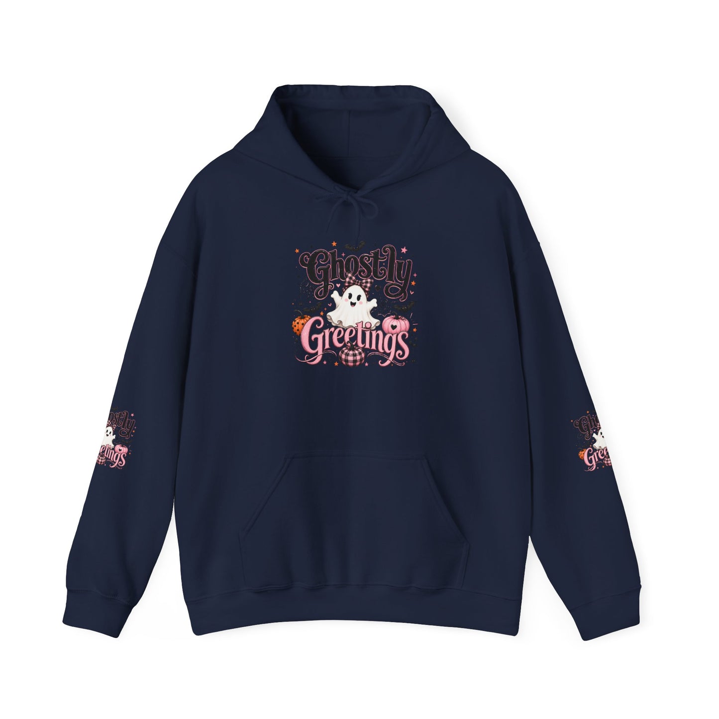 Ghostly Greetings Hoodie — Cute Retro Halloween Ghost Pullover