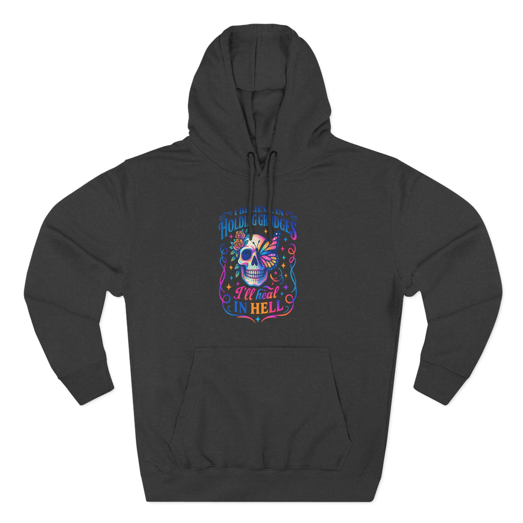 Skull & Butterfly Hoodie — "I Believe in Holding Grudges, I’ll Meet You in Hell" Graphic Hoodie