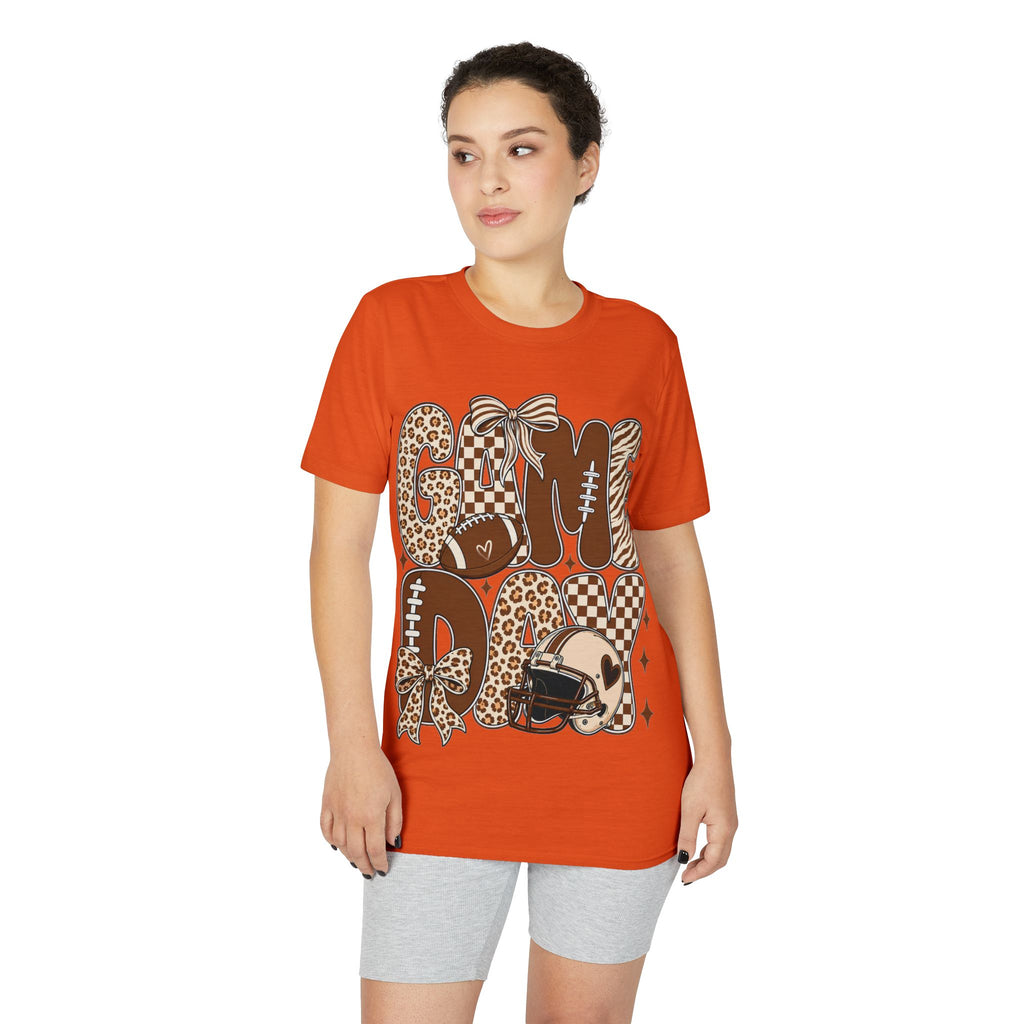 Game Day Mom Football T-Shirt — Leopard & Checkerboard Sport Design