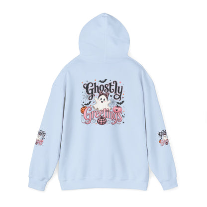Ghostly Greetings Hoodie — Cute Retro Halloween Ghost Pullover