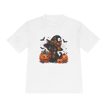 Halloween Witch Cat Tee — Cute Black Cat with Pumpkins & Bats Moisture‑Wicking Shirt