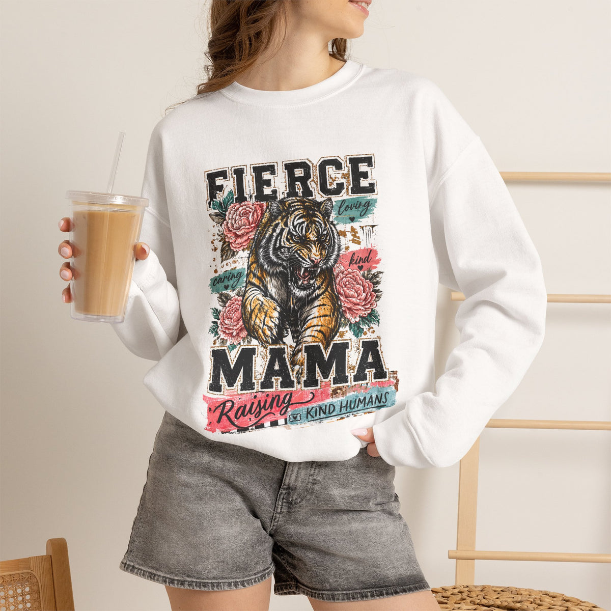 Fierce Mama Sweatshirt — 'Fierce Mama: Raising Kind Humans' Graphic Crewneck