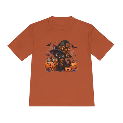 Halloween Witch Cat Tee — Cute Black Cat with Pumpkins & Bats Moisture‑Wicking Shirt