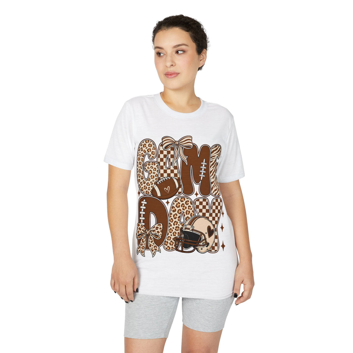 Game Day Mom Football T-Shirt — Leopard & Checkerboard Sport Design