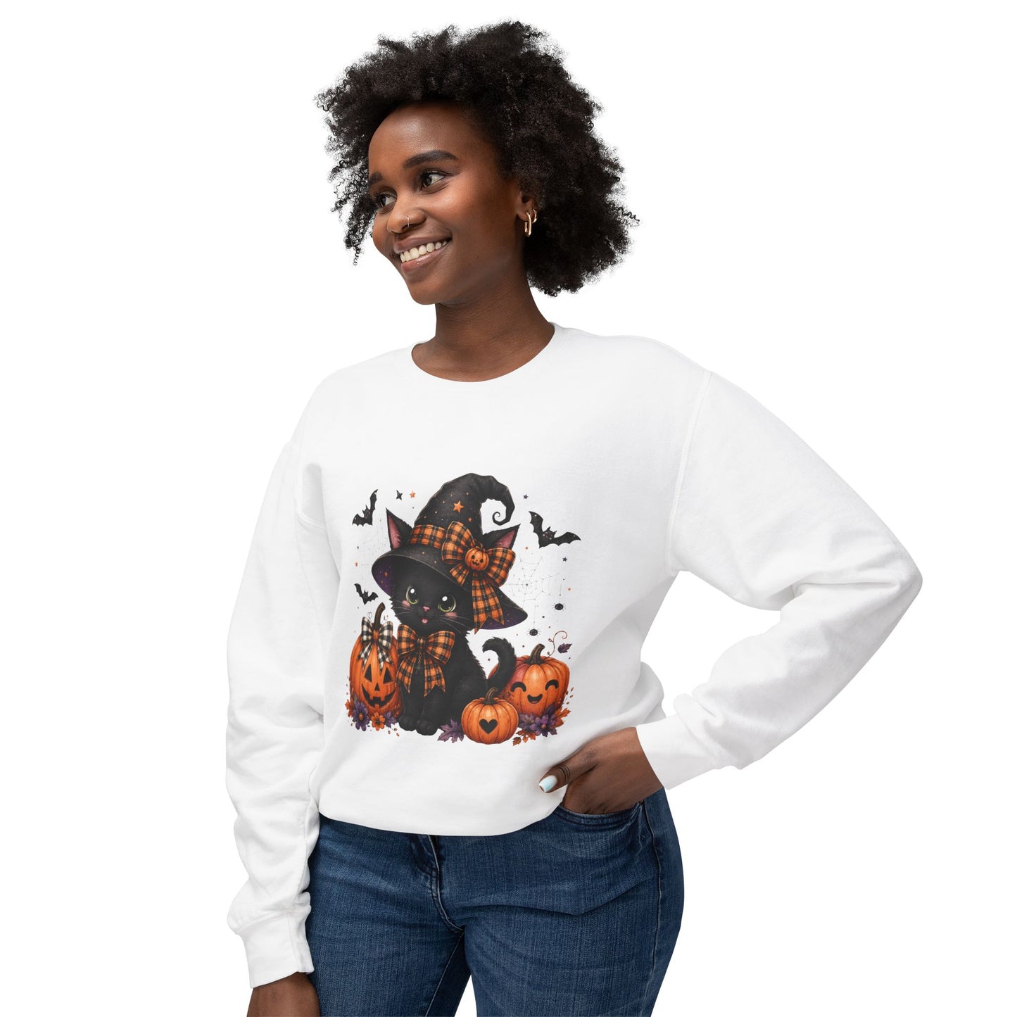 Halloween Black Cat Sweatshirt — Cute Witchy Pumpkin Crewneck