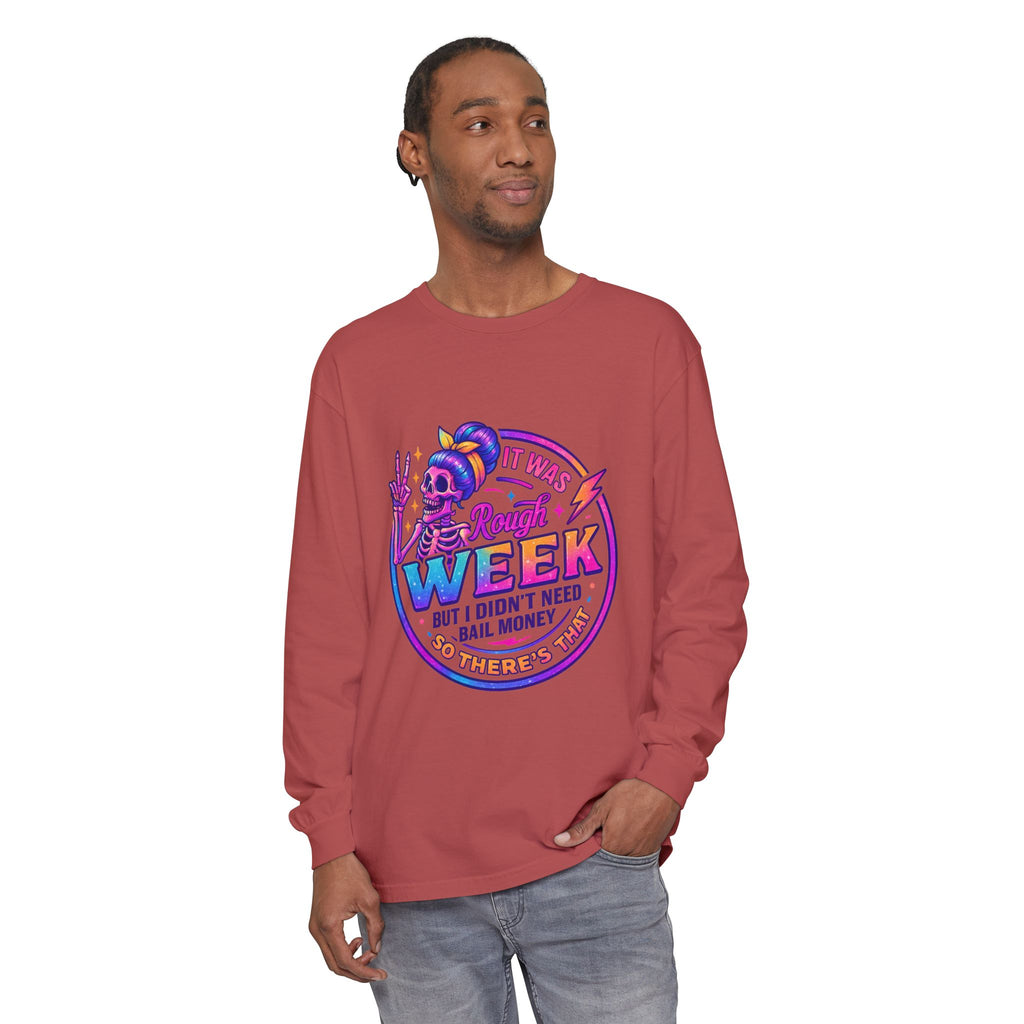 Long Sleeve T-Shirt — “It Was a Rough Week” Retro Skull Graphic