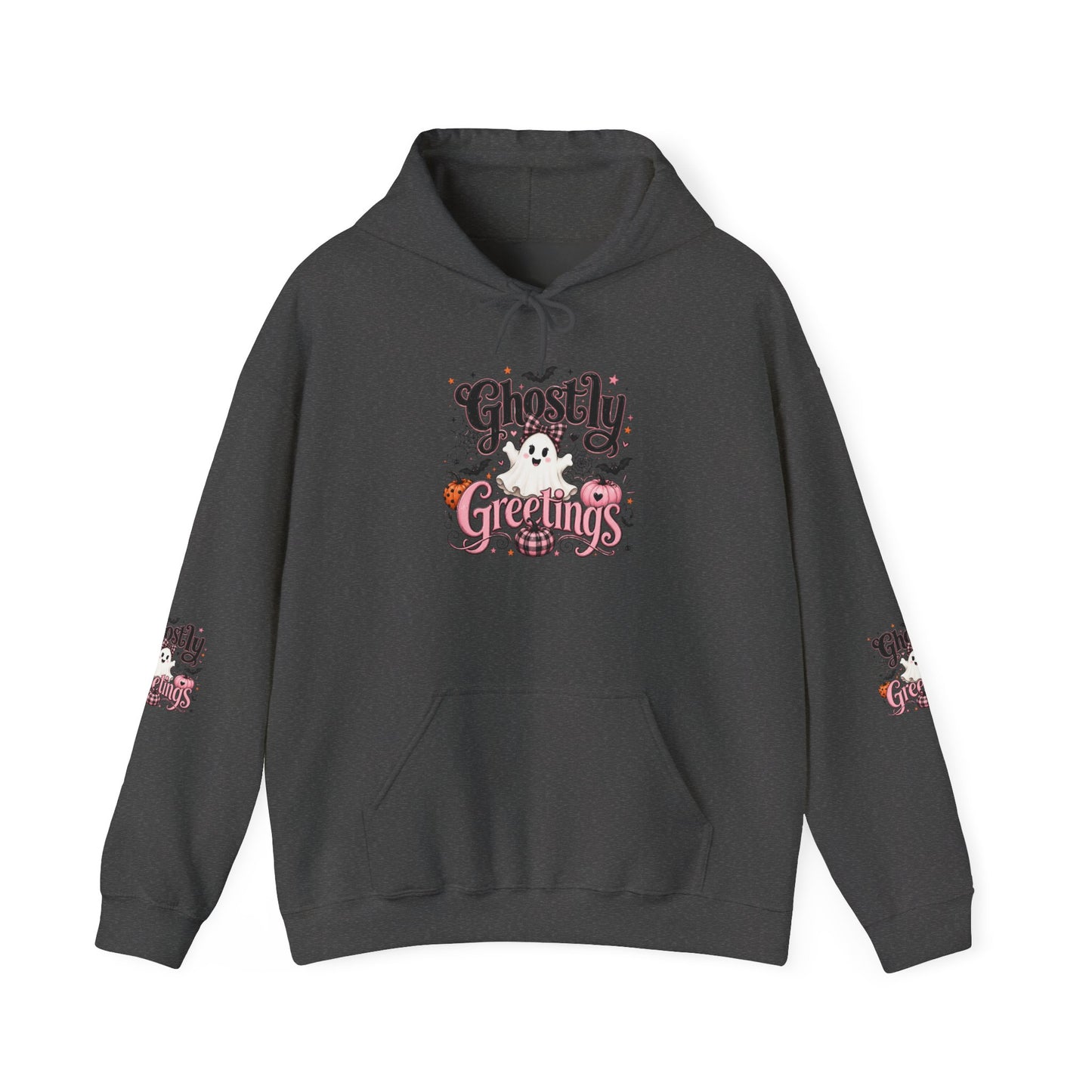 Ghostly Greetings Hoodie — Cute Retro Halloween Ghost Pullover