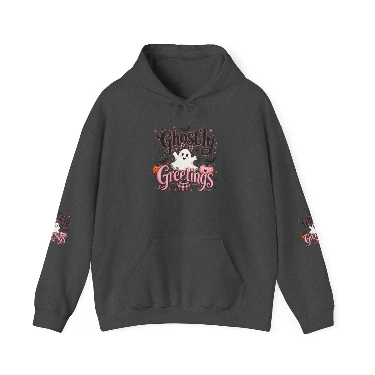 Ghostly Greetings Hoodie — Cute Retro Halloween Ghost Pullover