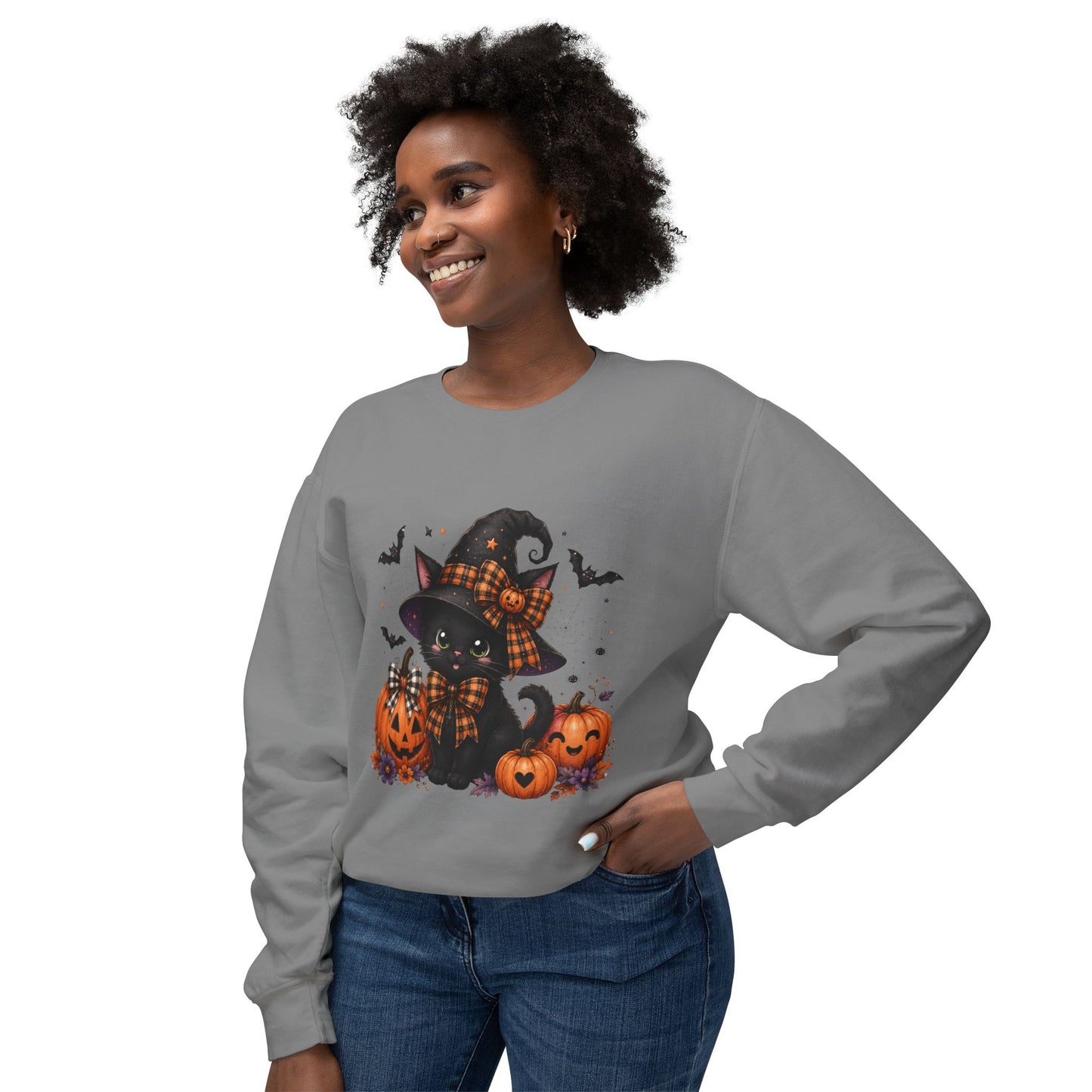 Halloween Black Cat Sweatshirt — Cute Witchy Pumpkin Crewneck