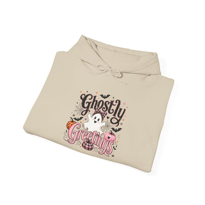 Ghostly Greetings Hoodie — Cute Retro Halloween Ghost Pullover