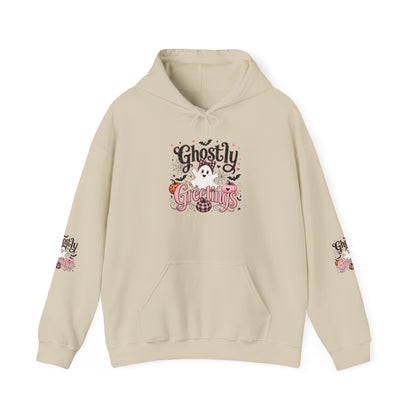Ghostly Greetings Hoodie — Cute Retro Halloween Ghost Pullover