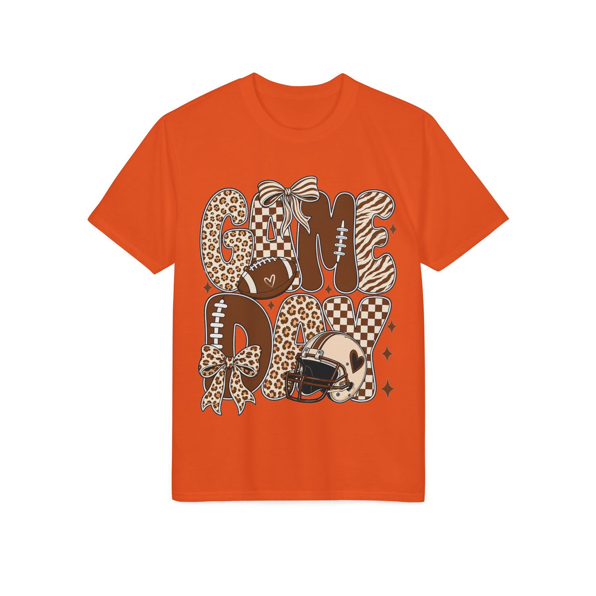 Game Day Mom Football T-Shirt — Leopard & Checkerboard Sport Design