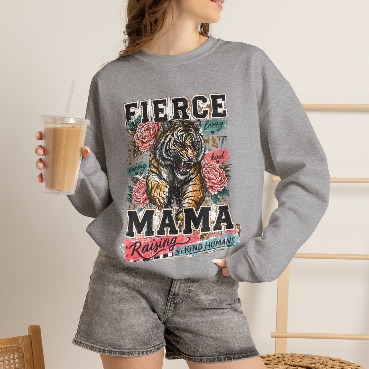 Fierce Mama Sweatshirt — 'Fierce Mama: Raising Kind Humans' Graphic Crewneck