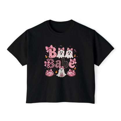 Halloween Babe Boxy Tee — Cute Pink Ghosts & Pumpkins Women's T-Shirt