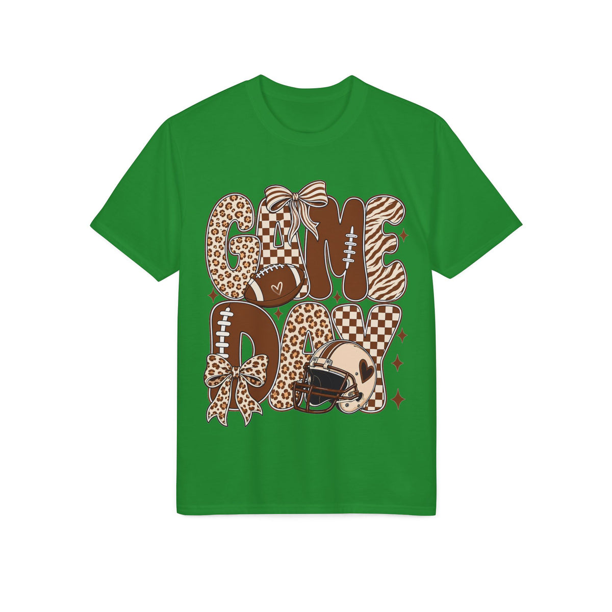 Game Day Mom Football T-Shirt — Leopard & Checkerboard Sport Design