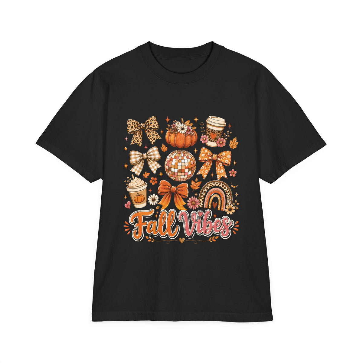 Fall Vibes Graphic T-Shirt — Autumn Pumpkin, Coffee & Cozy Icons Tee