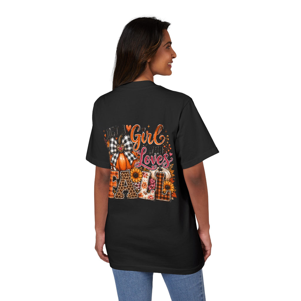 Fall Graphic T‑Shirt — "Just a Girl Who Loves Fall" Pumpkin Plaid Tee