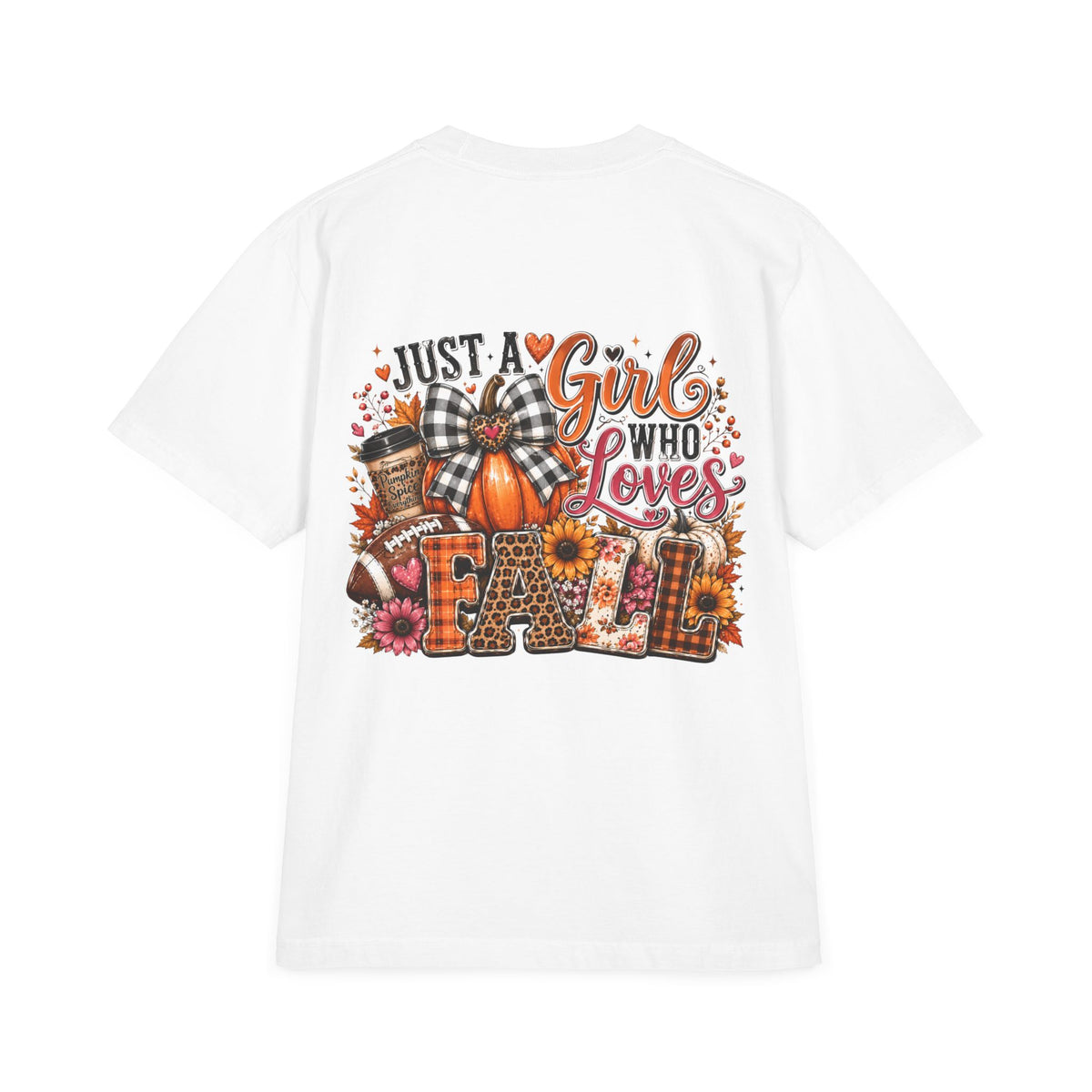Fall Graphic T‑Shirt — "Just a Girl Who Loves Fall" Pumpkin Plaid Tee