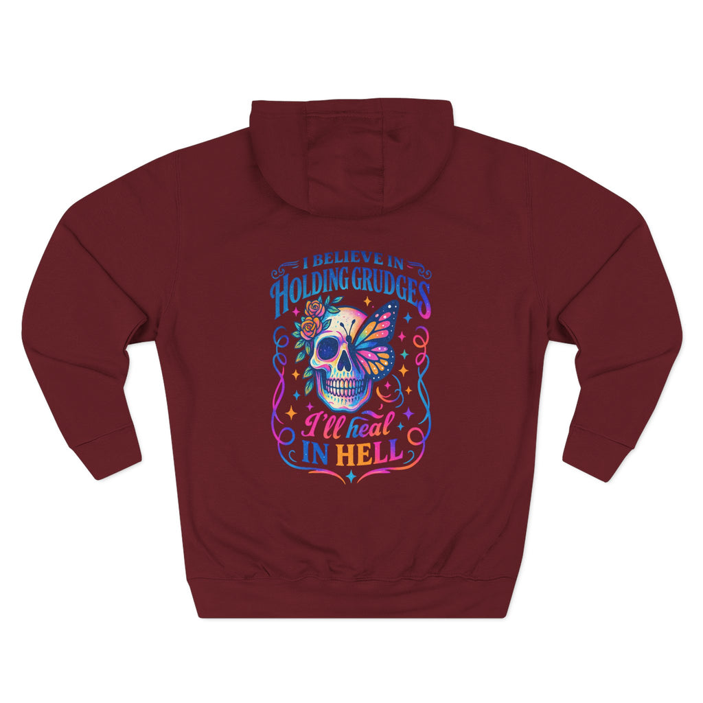 Skull & Butterfly Hoodie — "I Believe in Holding Grudges, I’ll Meet You in Hell" Graphic Hoodie