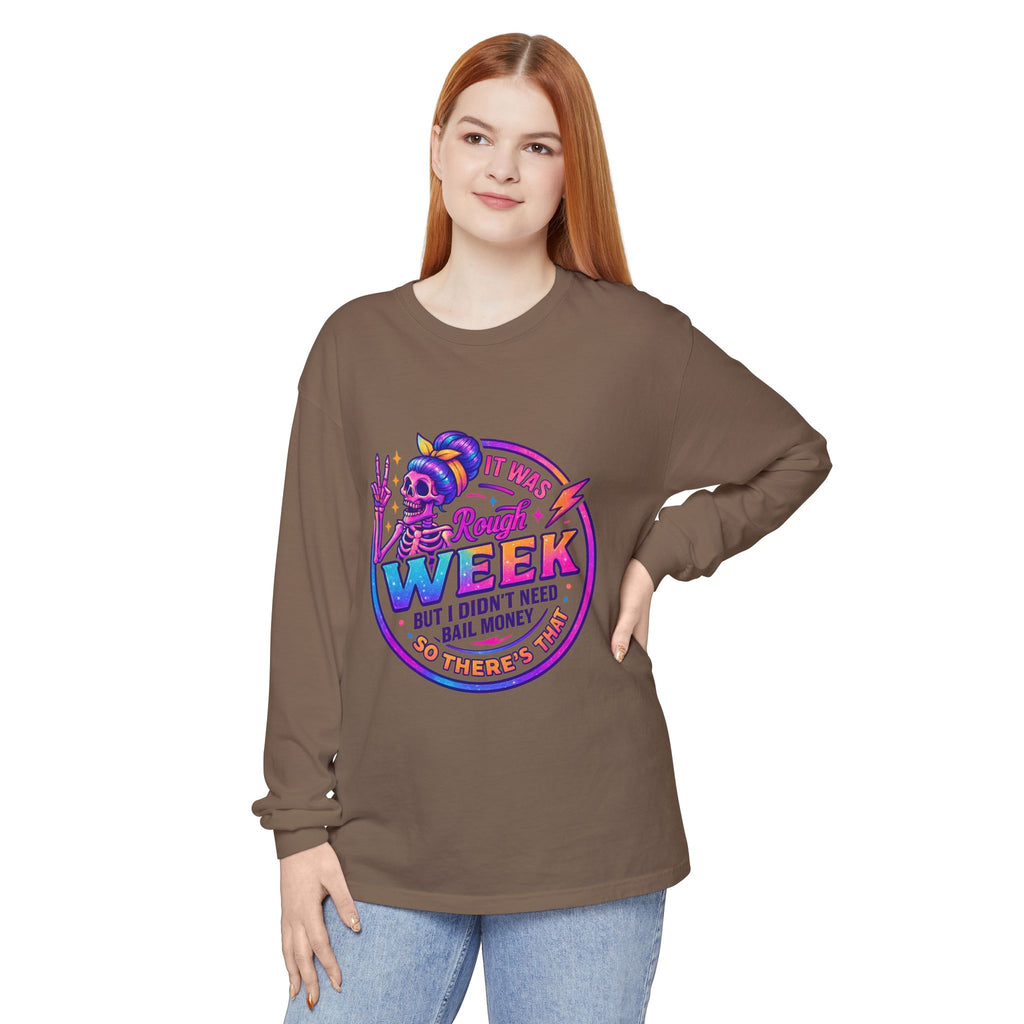 Long Sleeve T-Shirt — “It Was a Rough Week” Retro Skull Graphic