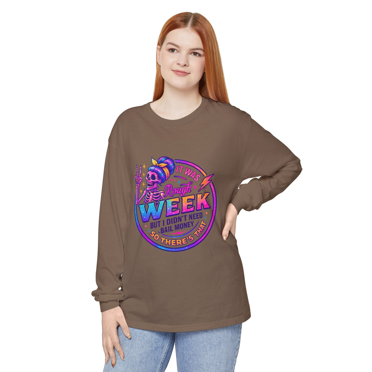 Long Sleeve T-Shirt — “It Was a Rough Week” Retro Skull Graphic
