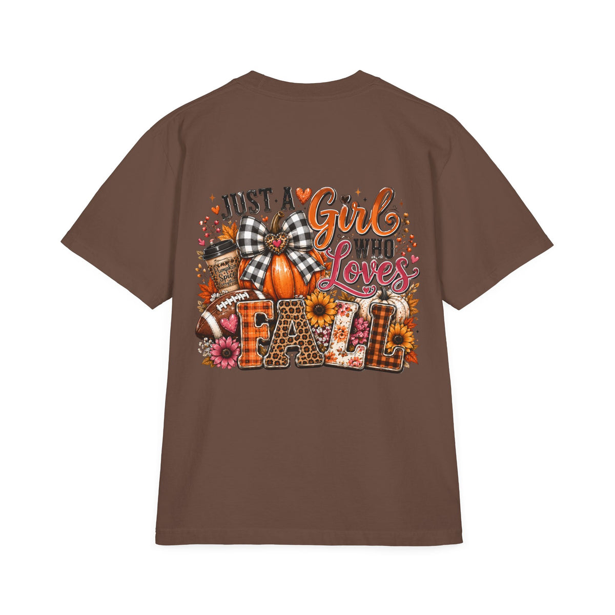 Fall Graphic T‑Shirt — "Just a Girl Who Loves Fall" Pumpkin Plaid Tee