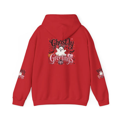 Ghostly Greetings Hoodie — Cute Retro Halloween Ghost Pullover